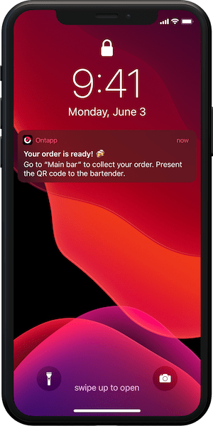 Ontapp screen for notification sent to customer