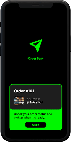 Order Sent screen for Ontapp